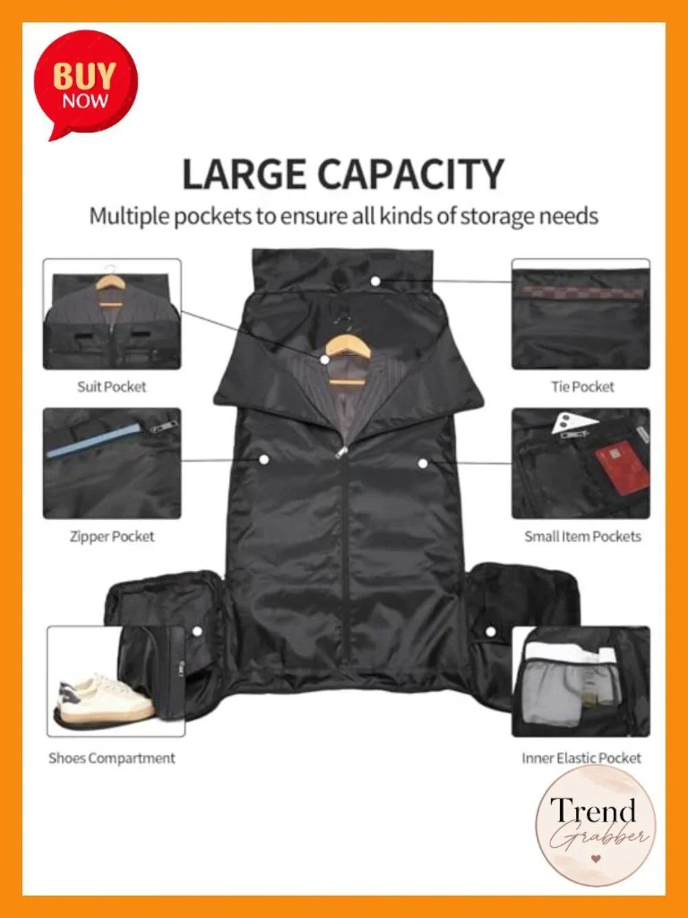 Convertible 2-in-1 Carry On Garment Bag Travel Suit Bag Faux Leather Rolling